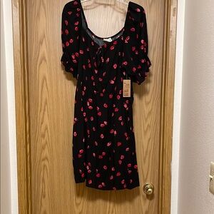 Black Dress with Red Strawberry Pattern